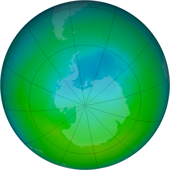 Antarctic ozone map for December 1996